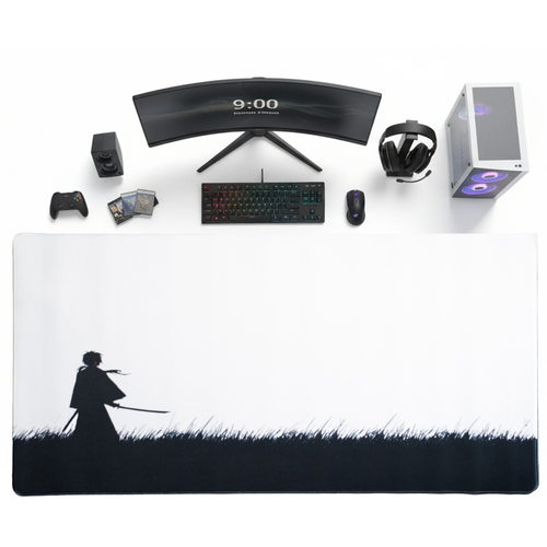 Shadow of the Ronin - Black & White Desk Mat | Desk Vibe