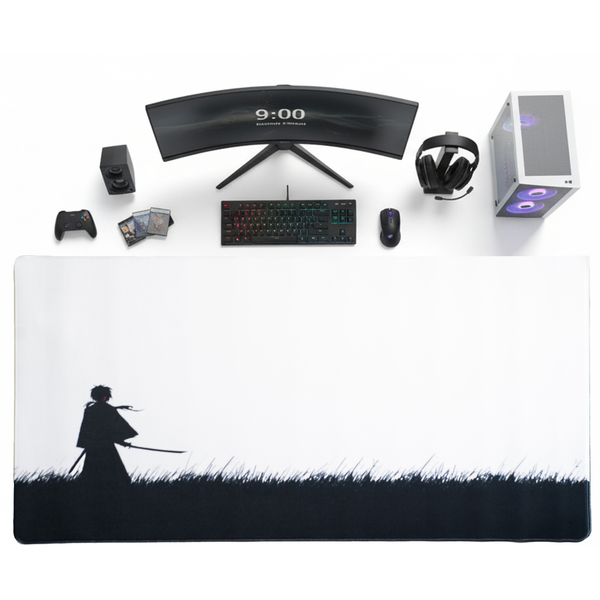 Shadow of the Ronin - Black & White Desk Mat | Desk Vibe